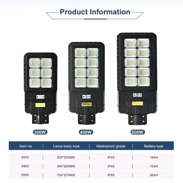 High Quality Outdoor Waterproof IP65 300W 400W 500W Solar Street Lights